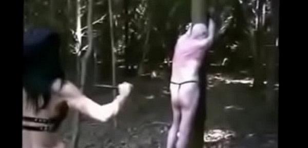  xhamster.com 2436584 bdsm femdom whipping in the woods bullwhip